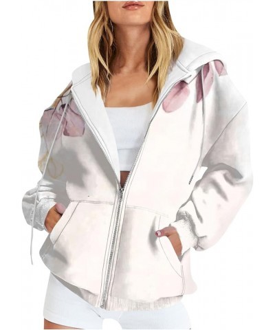 Zip Up Hoodies For Women,Women's Casual Fall Foral Printed Long Sleeve Pullover Hoodies Zipper Sweatshirts Coat 1-white $13.1...