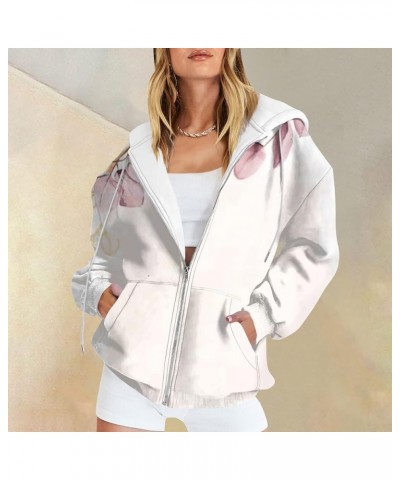 Zip Up Hoodies For Women,Women's Casual Fall Foral Printed Long Sleeve Pullover Hoodies Zipper Sweatshirts Coat 1-white $13.1...