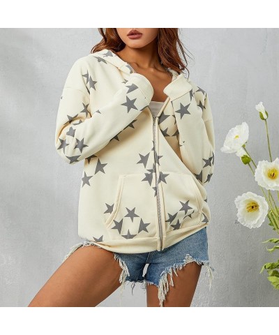 Women Y2k Star Print Hoodie Zip Up Oversized Sweatshirt Fairy Grunge Aesthetic Baggy Jacket Hurajuku Streetwear E-apricot Cas...