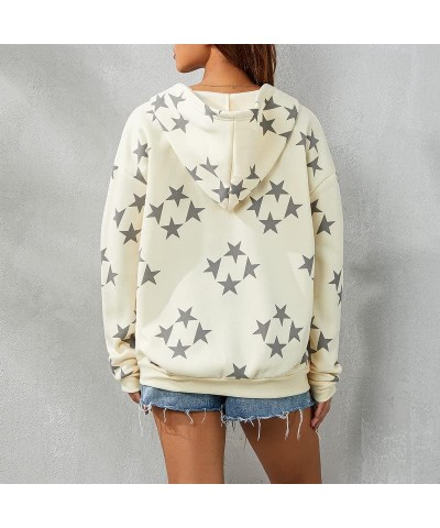 Women Y2k Star Print Hoodie Zip Up Oversized Sweatshirt Fairy Grunge Aesthetic Baggy Jacket Hurajuku Streetwear E-apricot Cas...