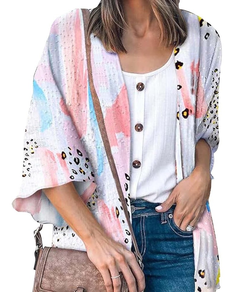 Women Floral Cardigans Lightweight Chiffon Kimono Cardigan 3/4 Sleeve Loose Beach Blouse 2023 Floral Boho Sunscreen Cardigan ...