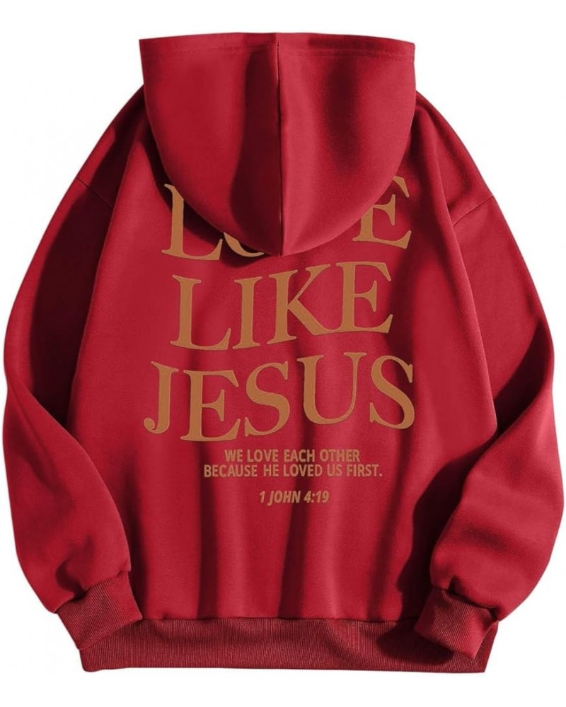 Christian Sweatshirt Women Jesus Loves You Long Sleeved Letter Print Blouse Top Harajuku Lightweight Hoodies for Women Jesus ...