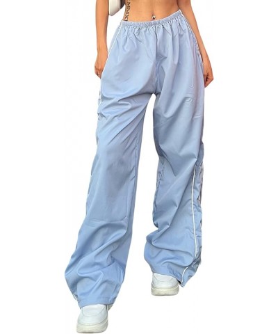 Women Y2k Pants Baggy Cargo Pants Loose Wide Leg Parachute Pants Y2k Clothing Streetwear Light Blue $10.19 Activewear