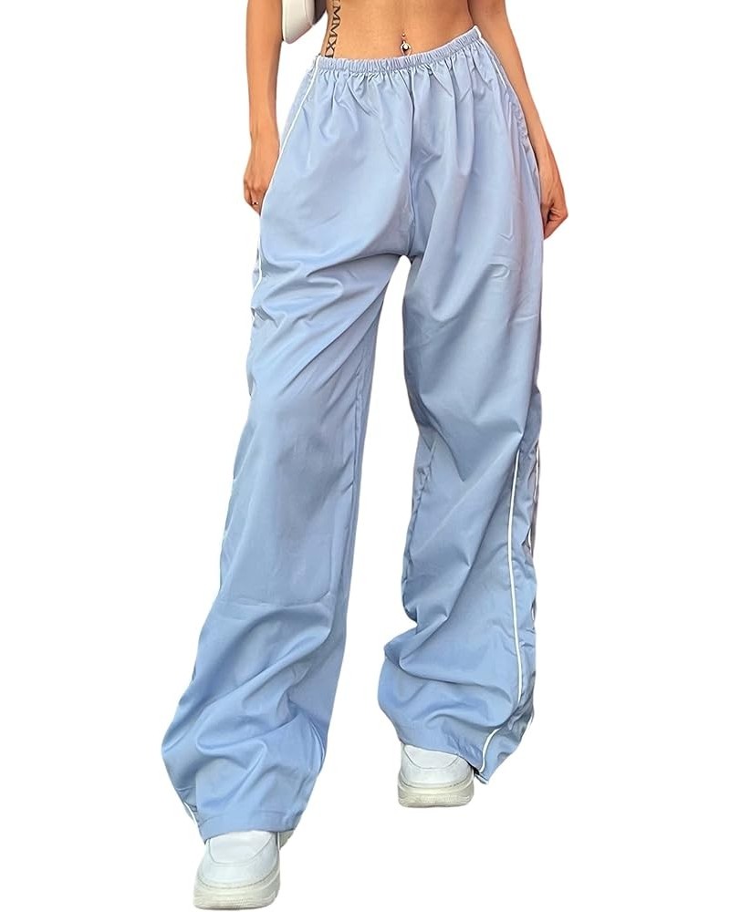 Women Y2k Pants Baggy Cargo Pants Loose Wide Leg Parachute Pants Y2k Clothing Streetwear Light Blue $10.19 Activewear