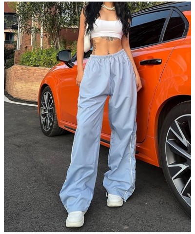 Women Y2k Pants Baggy Cargo Pants Loose Wide Leg Parachute Pants Y2k Clothing Streetwear Light Blue $10.19 Activewear