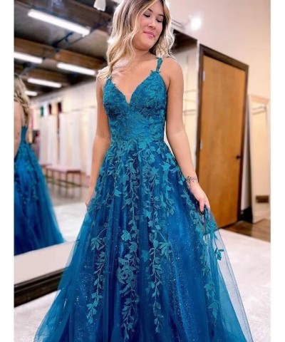 Lace Appliques Prom Dresses Long Spaghetti Straps Sparkly Beaded Formal Evening Gowns Royal Blue $34.85 Dresses