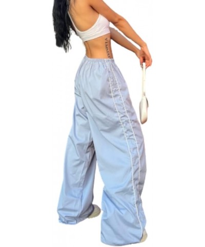 Women Y2k Pants Baggy Cargo Pants Loose Wide Leg Parachute Pants Y2k Clothing Streetwear Light Blue $10.19 Activewear