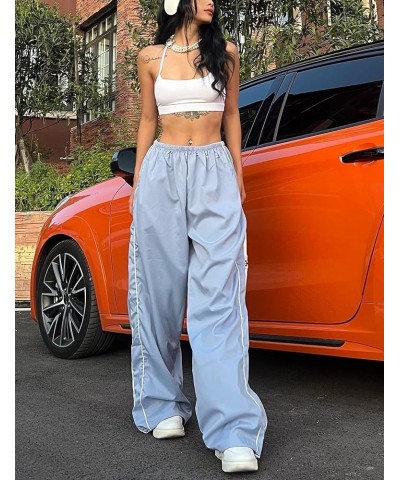 Women Y2k Pants Baggy Cargo Pants Loose Wide Leg Parachute Pants Y2k Clothing Streetwear Light Blue $10.19 Activewear