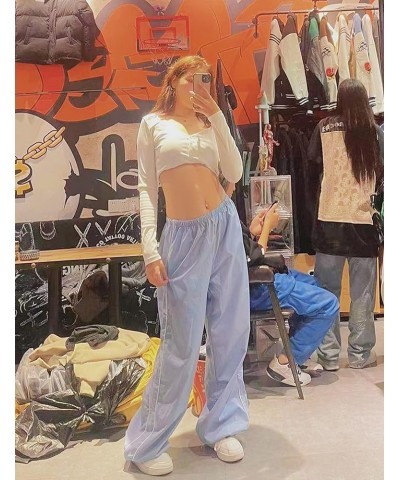 Women Y2k Pants Baggy Cargo Pants Loose Wide Leg Parachute Pants Y2k Clothing Streetwear Light Blue $10.19 Activewear