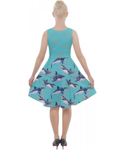 Womens Summer Dress Sea Animals Whales Sharks Dolphin Fish Knee Length Skater Dress with Pockets, XS-5XL Light Blue $13.44 Ot...