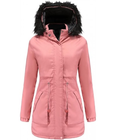 Women's Winter Thicken Military Parka Jacket Waterproof Removable Hood with Fur Warm Fleece Puffer Coats Outwear A4-pink $31....