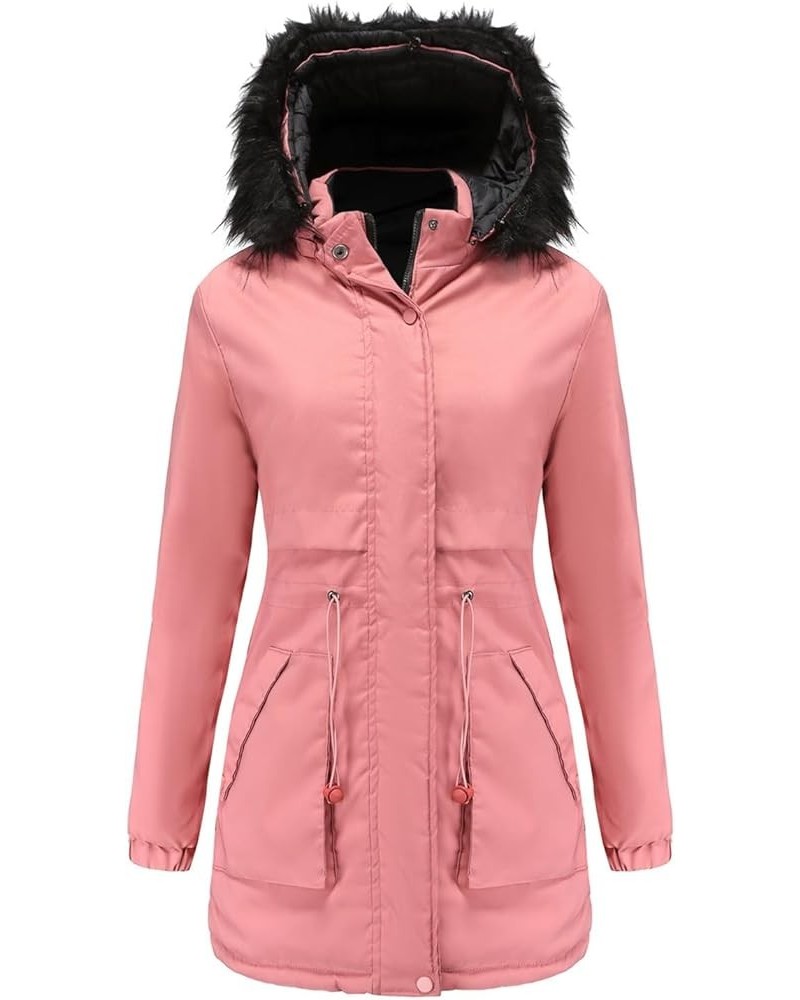 Women's Winter Thicken Military Parka Jacket Waterproof Removable Hood with Fur Warm Fleece Puffer Coats Outwear A4-pink $31....