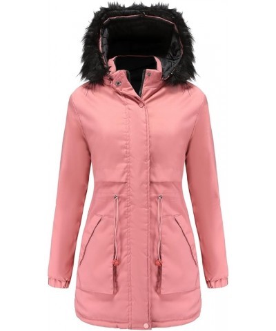 Women's Winter Thicken Military Parka Jacket Waterproof Removable Hood with Fur Warm Fleece Puffer Coats Outwear A4-pink $31....