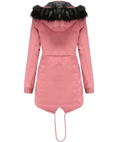 Women's Winter Thicken Military Parka Jacket Waterproof Removable Hood with Fur Warm Fleece Puffer Coats Outwear A4-pink $31....