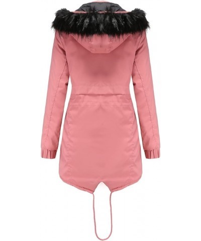 Women's Winter Thicken Military Parka Jacket Waterproof Removable Hood with Fur Warm Fleece Puffer Coats Outwear A4-pink $31....