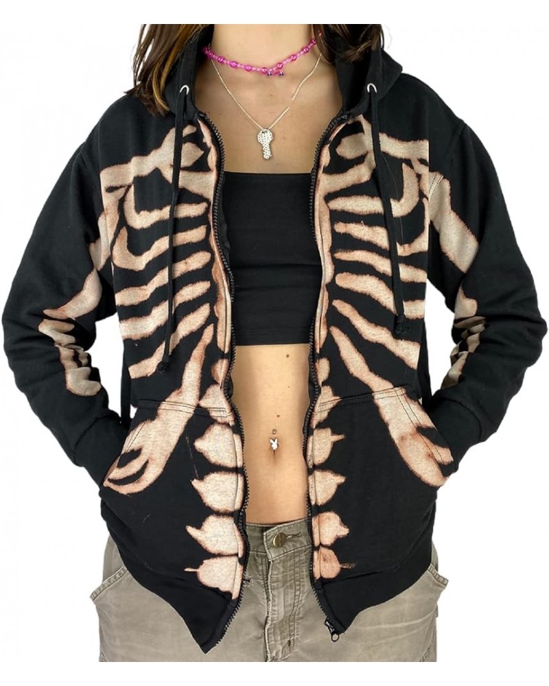 Women Rhinestone Cross Skeleton Zip Up Hoodie Sweatshirt Y2K Oversized Hoodies E Girl Streetwear C-black $16.19 Hoodies & Swe...