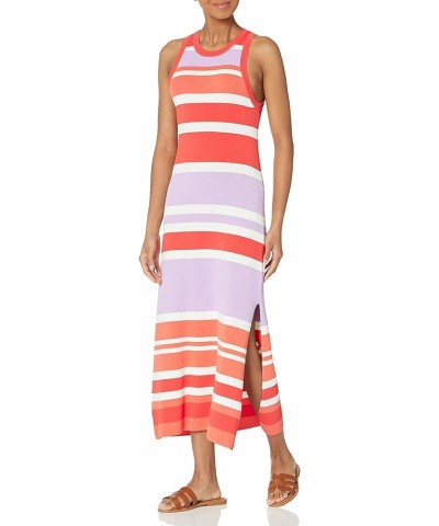 Women's Gabriela High Neck Cut-in A-line Side-Slit Maxi Sweater Dress Fire Orange Stripe $26.07 Dresses