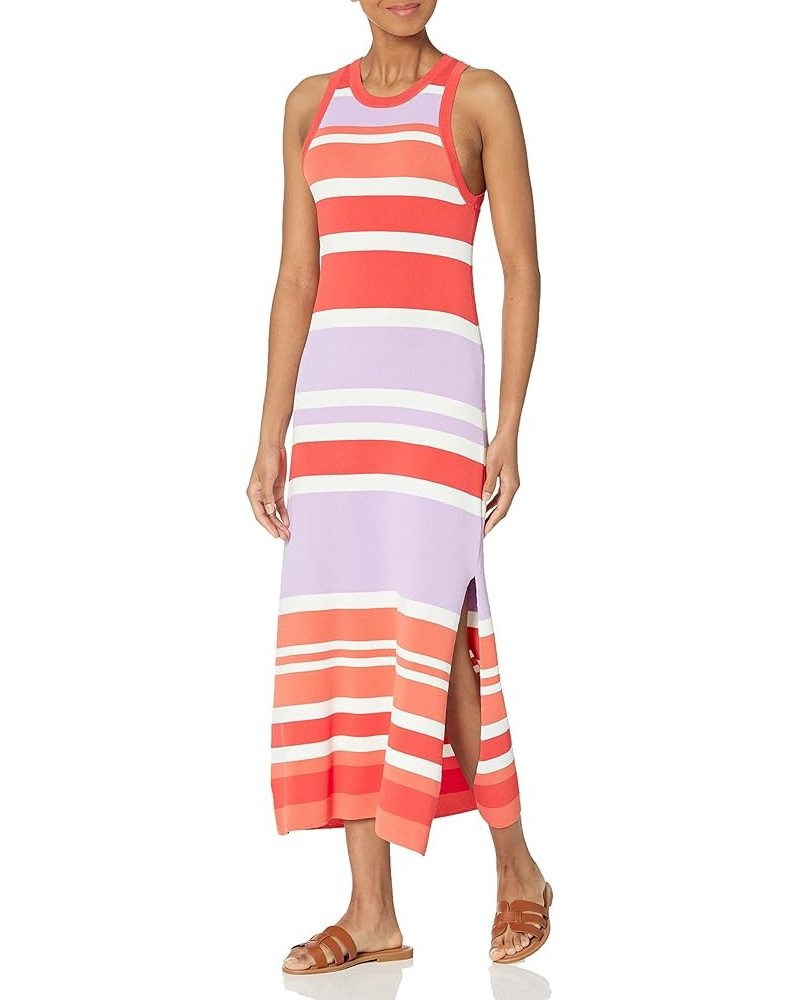 Women's Gabriela High Neck Cut-in A-line Side-Slit Maxi Sweater Dress Fire Orange Stripe $26.07 Dresses