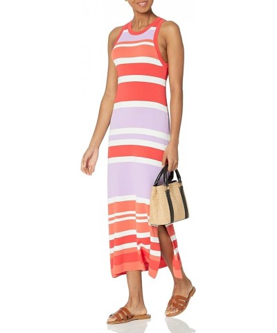 Women's Gabriela High Neck Cut-in A-line Side-Slit Maxi Sweater Dress Fire Orange Stripe $26.07 Dresses