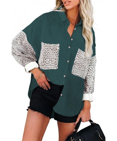 Shirt Coat for Women Color Block Leopard Corduroy Shacket Jacket 2023 Fall Basic Long Sleeve Blouses Tops S-3XL Green $27.55 ...