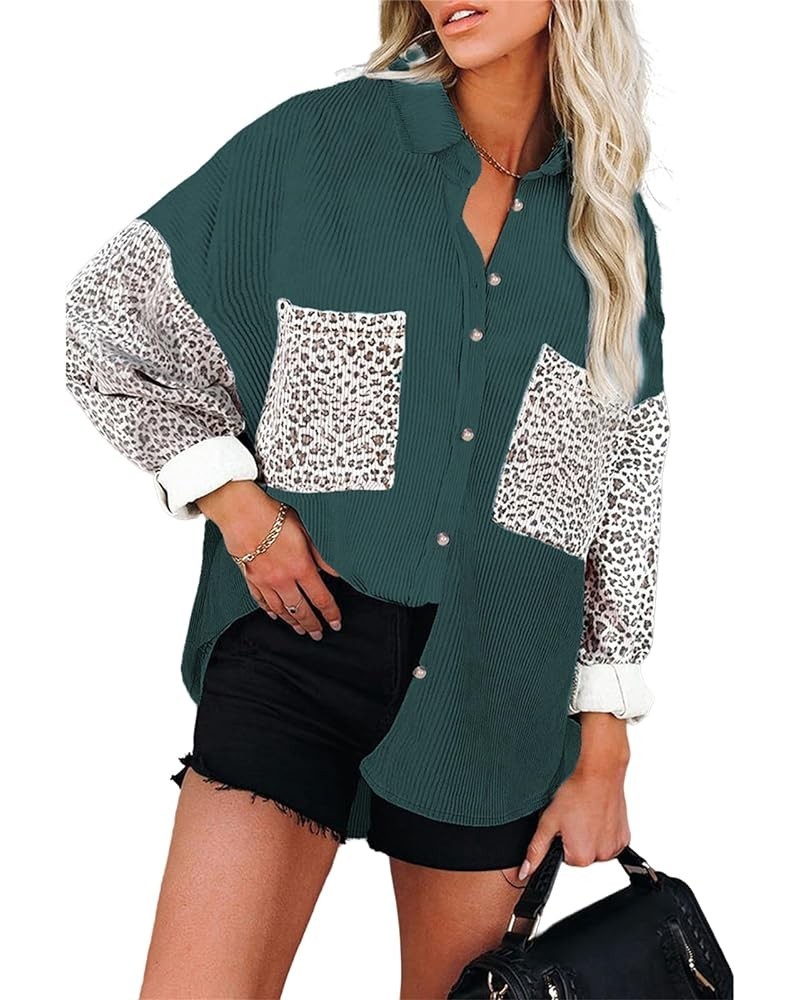 Shirt Coat for Women Color Block Leopard Corduroy Shacket Jacket 2023 Fall Basic Long Sleeve Blouses Tops S-3XL Green $27.55 ...