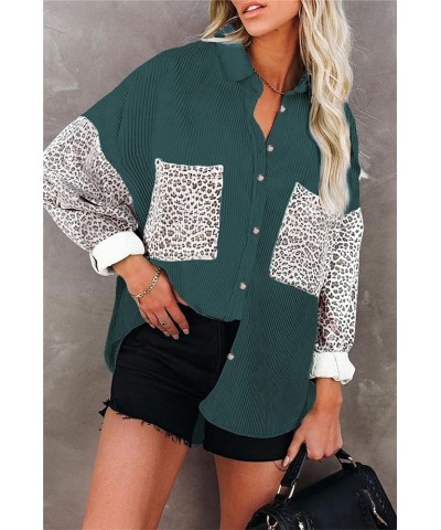 Shirt Coat for Women Color Block Leopard Corduroy Shacket Jacket 2023 Fall Basic Long Sleeve Blouses Tops S-3XL Green $27.55 ...