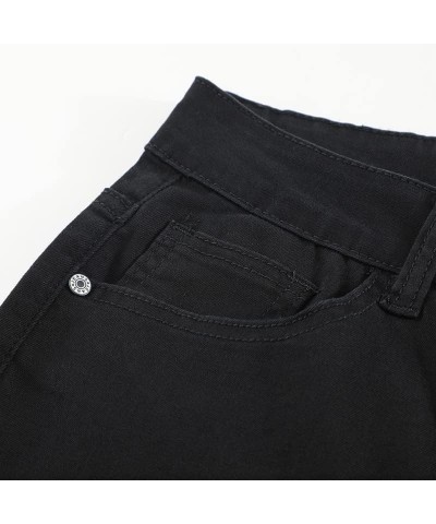 Womens Mid Rise Skinny Jeans Button Fly Raw Hem Denim Pants F Black $10.00 Jeans