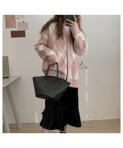 Women Argyle Preppy Cardigan Sweater Button Down Knit Varsity Color Block Y2k Aesthetic Clothes Grunge Grandpa Sweater E Pink...