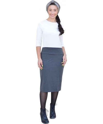 Women's Modest Longer Length (Past The Knee) Lightweight Cotton Spandex Stretch Pencil Skirt Beige $19.21 Skirts