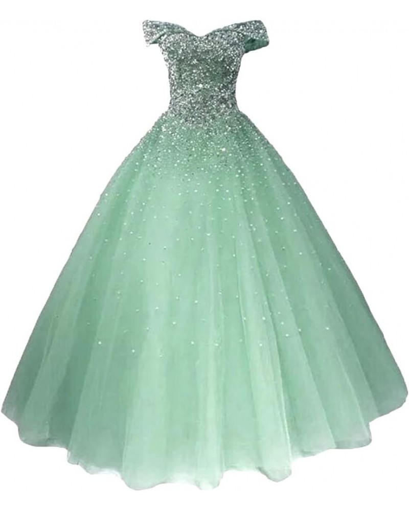 Women's Heavy Beaded Evening Dresses with Sleeves Quinceanera Party Ball Gown 2-mint $46.40 Dresses