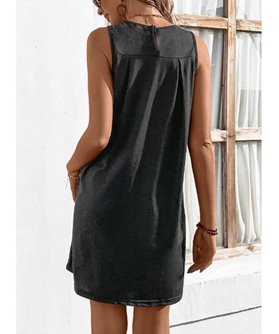 Women's Summer Casual Crew Neck Tank Dress Sleeveless Drawstring T Shirt Sundress A line Midi Dress with Pockets D-dark Grey ...