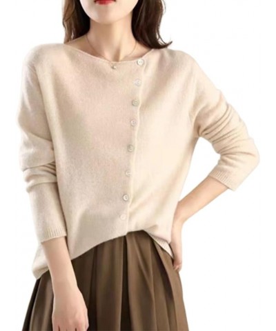 Simple and Fashionable Autumn Long-Sleeved Warm Round Neck Knitted Cardigan Sweater, 2023 Knitted Sweater Off-white $10.43 Sw...