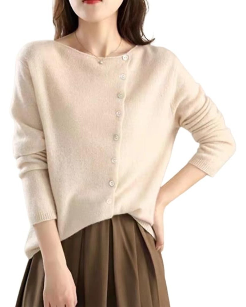 Simple and Fashionable Autumn Long-Sleeved Warm Round Neck Knitted Cardigan Sweater, 2023 Knitted Sweater Off-white $10.43 Sw...