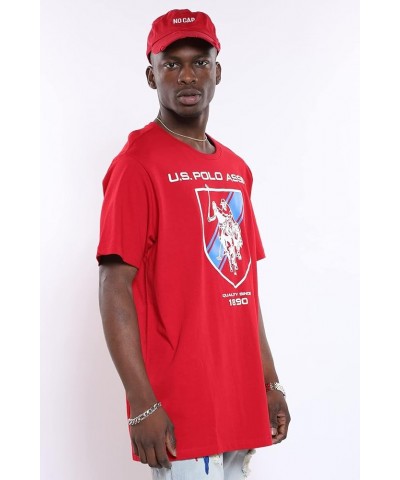 Short Sleeve Crew Neck Sheild Graphic Screen Print Tee Engine Red $11.39 T-Shirts