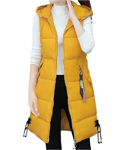 Long Puffer Vest Women's Hooded Maxi Length Sleeveless Long Quilted Vest Lightweight Down Jacket Coat Winter Parkas Yellow $1...