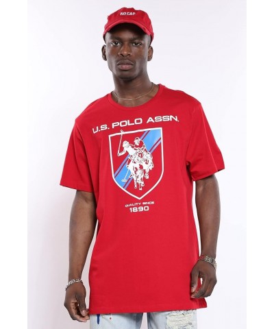 Short Sleeve Crew Neck Sheild Graphic Screen Print Tee Engine Red $11.39 T-Shirts