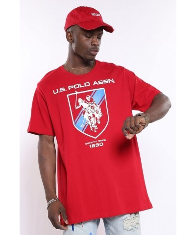 Short Sleeve Crew Neck Sheild Graphic Screen Print Tee Engine Red $11.39 T-Shirts