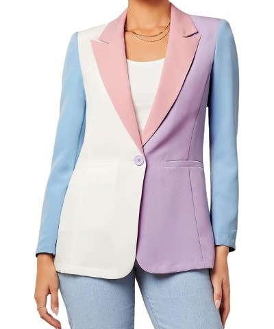 Women's Color Block One Button Open Front Elegant Work Office Blazer Jacket Blue Pink and Purple $18.45 Blazers