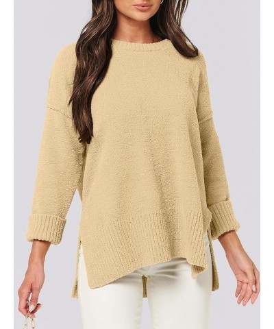 Women's Crewneck Oversized Sweaters Fuzzy Knit Chunky Warm Side Slit Pullover Long Sleeve Sweater Top Yellow $24.50 Sweaters