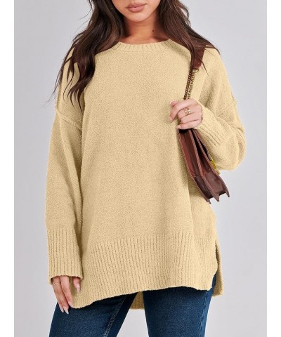 Women's Crewneck Oversized Sweaters Fuzzy Knit Chunky Warm Side Slit Pullover Long Sleeve Sweater Top Yellow $24.50 Sweaters