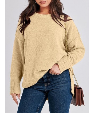 Women's Crewneck Oversized Sweaters Fuzzy Knit Chunky Warm Side Slit Pullover Long Sleeve Sweater Top Yellow $24.50 Sweaters