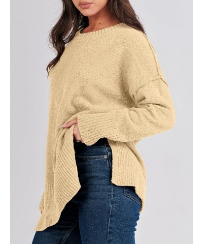 Women's Crewneck Oversized Sweaters Fuzzy Knit Chunky Warm Side Slit Pullover Long Sleeve Sweater Top Yellow $24.50 Sweaters