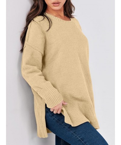 Women's Crewneck Oversized Sweaters Fuzzy Knit Chunky Warm Side Slit Pullover Long Sleeve Sweater Top Yellow $24.50 Sweaters