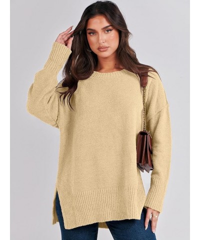 Women's Crewneck Oversized Sweaters Fuzzy Knit Chunky Warm Side Slit Pullover Long Sleeve Sweater Top Yellow $24.50 Sweaters