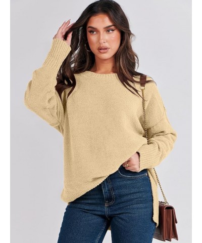 Women's Crewneck Oversized Sweaters Fuzzy Knit Chunky Warm Side Slit Pullover Long Sleeve Sweater Top Yellow $24.50 Sweaters