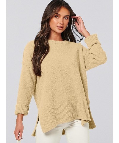 Women's Crewneck Oversized Sweaters Fuzzy Knit Chunky Warm Side Slit Pullover Long Sleeve Sweater Top Yellow $24.50 Sweaters