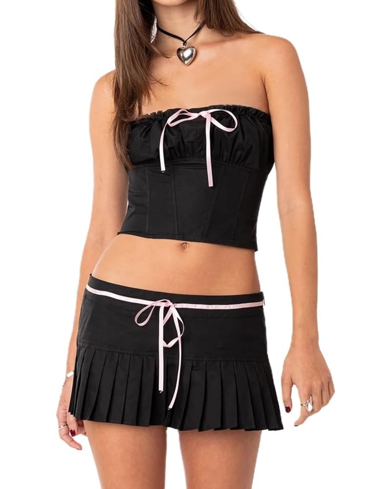 Women Y2K Skirt Set Sexy Cami Crop Tops and Mini Skirts Sets 2 Piece Summer Outfits Going Out Streetwear Bow Tie Black $14.74...