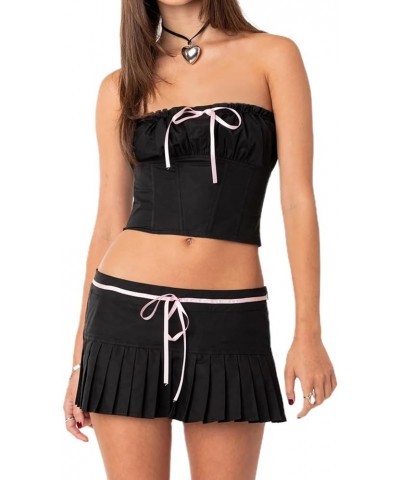 Women Y2K Skirt Set Sexy Cami Crop Tops and Mini Skirts Sets 2 Piece Summer Outfits Going Out Streetwear Bow Tie Black $14.74...