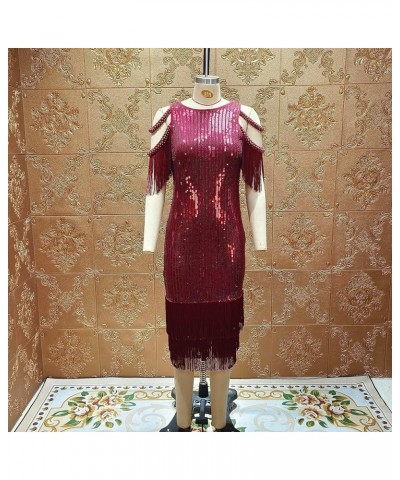 Sexy Elegant Women Sequin Tassel Bodycon Midi Dress Party Evening Gown Formal Dress Red-ss $30.15 Dresses