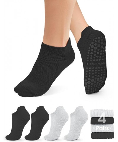 Non Slip Pilates Socks with Grips for Women, Grip Socks for Yoga Ballet Barefoot Workout Anti Skid Athletic Socks B03-2black/...